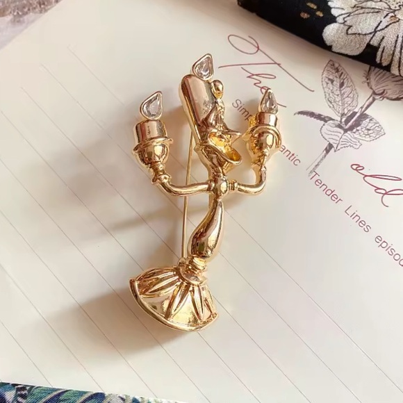 Betsey Johnson Beauty&Beast Gold Candleholder Brooch - Picture 12 of 15